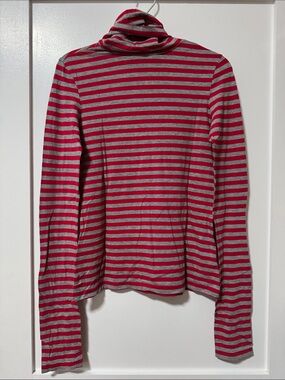 Lux Red and Gray Striped Turtleneck Long-Sleeve Top